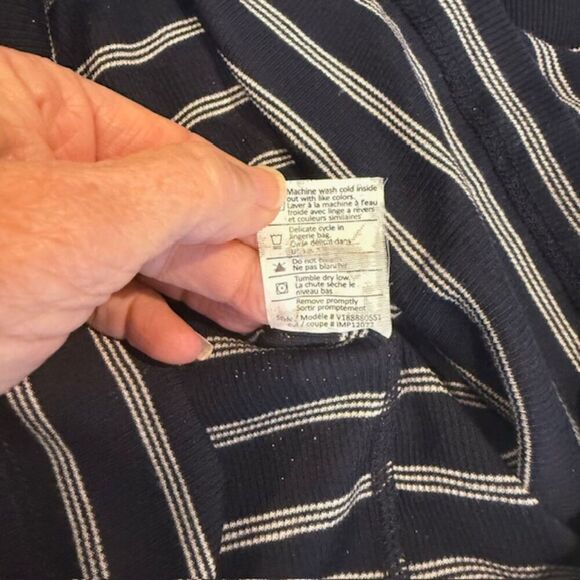 Vince Navy Blue and White Striped Ribbed Knit Long Tank Stretch Size Medium - Picture 6 of 9